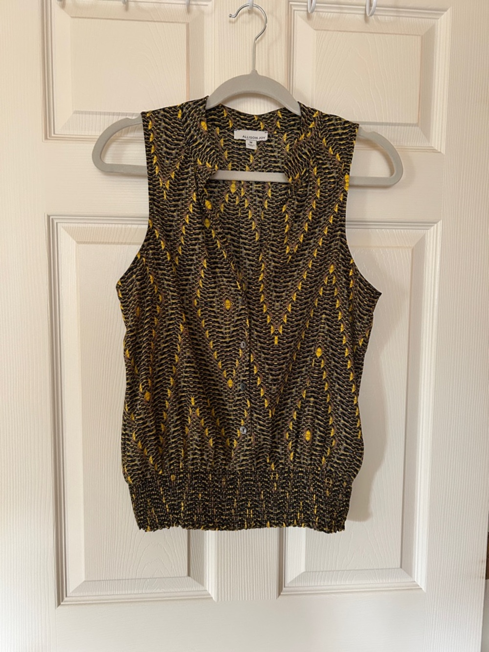 Allison Joy Black, Yellow, Gray, and Brown Patterned Sleeveless Blouse
